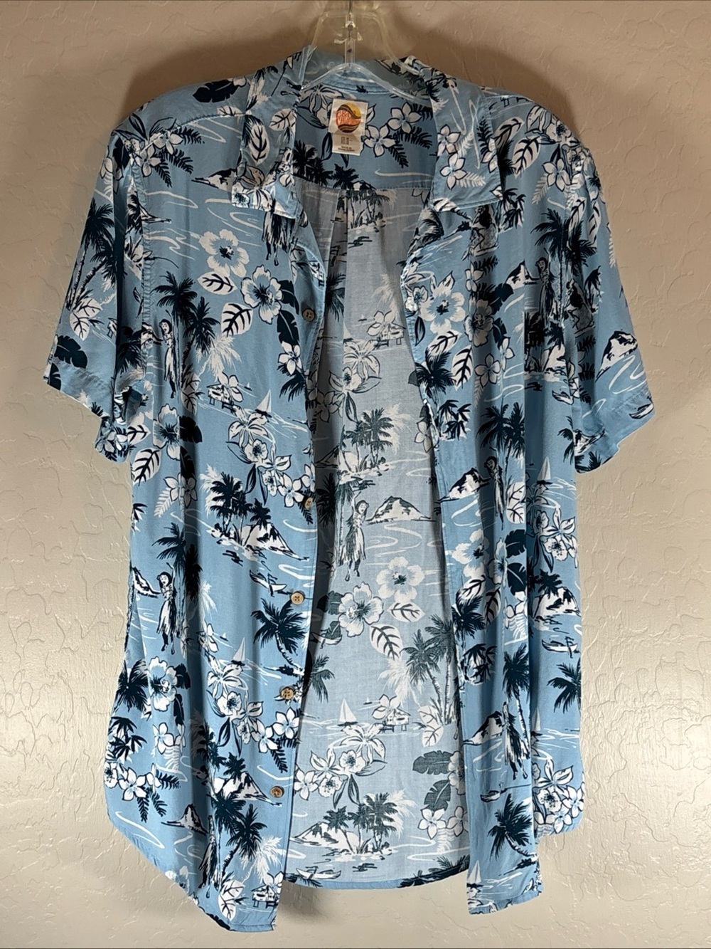 C&C California Linen Hawaiian Button Down Shirt Blue Size Medium Shag MCM